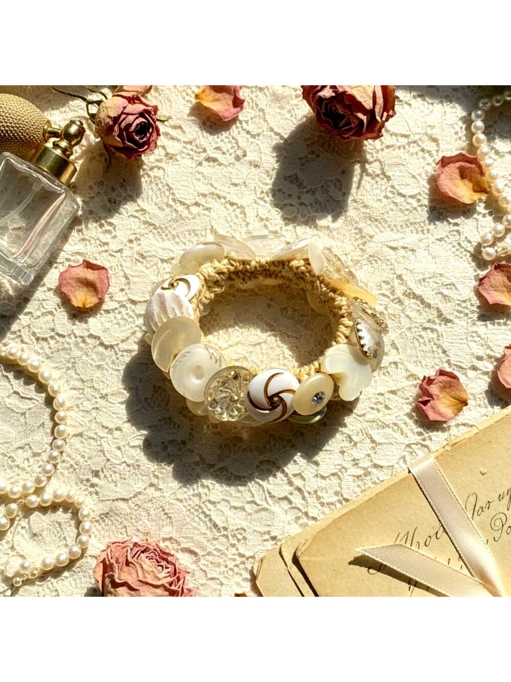 Vintage Glass & Mother of Pearl Button Bracelet Handcrafted Victorian Style